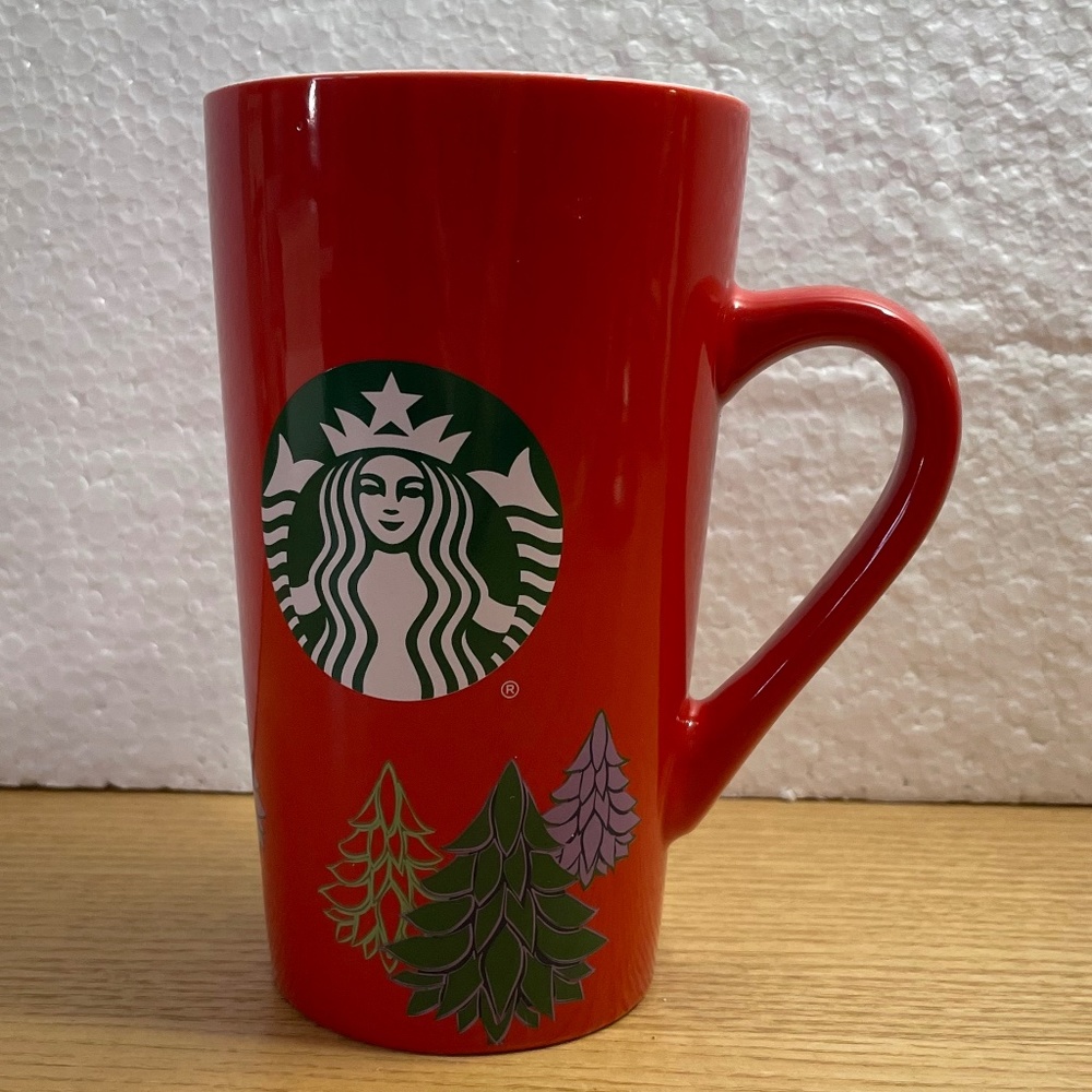 Starbucks Christmas Tree Coffee Mug Red w White Inside Tall Limited Edition 2020